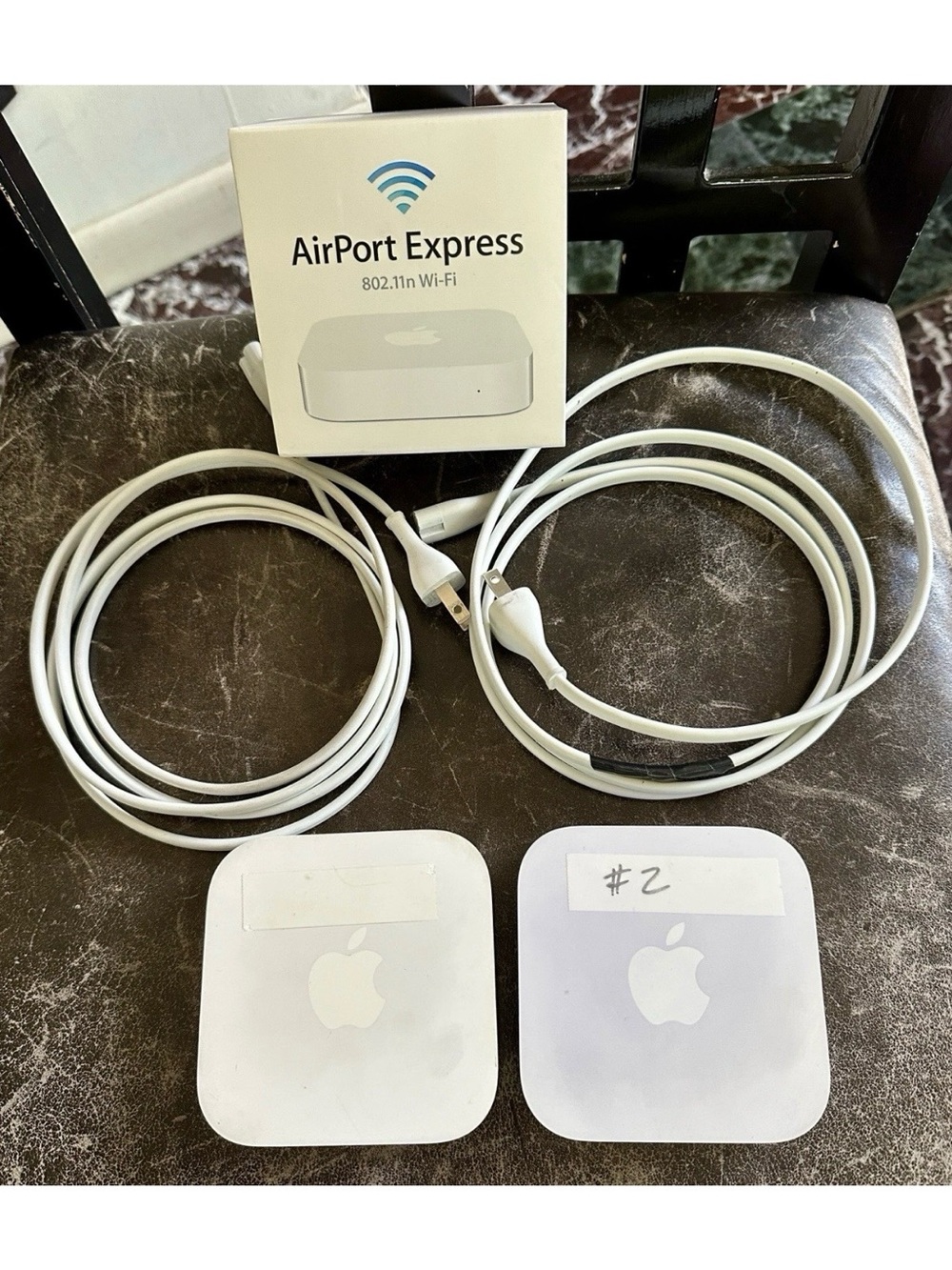 2x Apple AirPort Express 2nd Gen A1392 AirPlay 2 Wireless Router Box Cords used